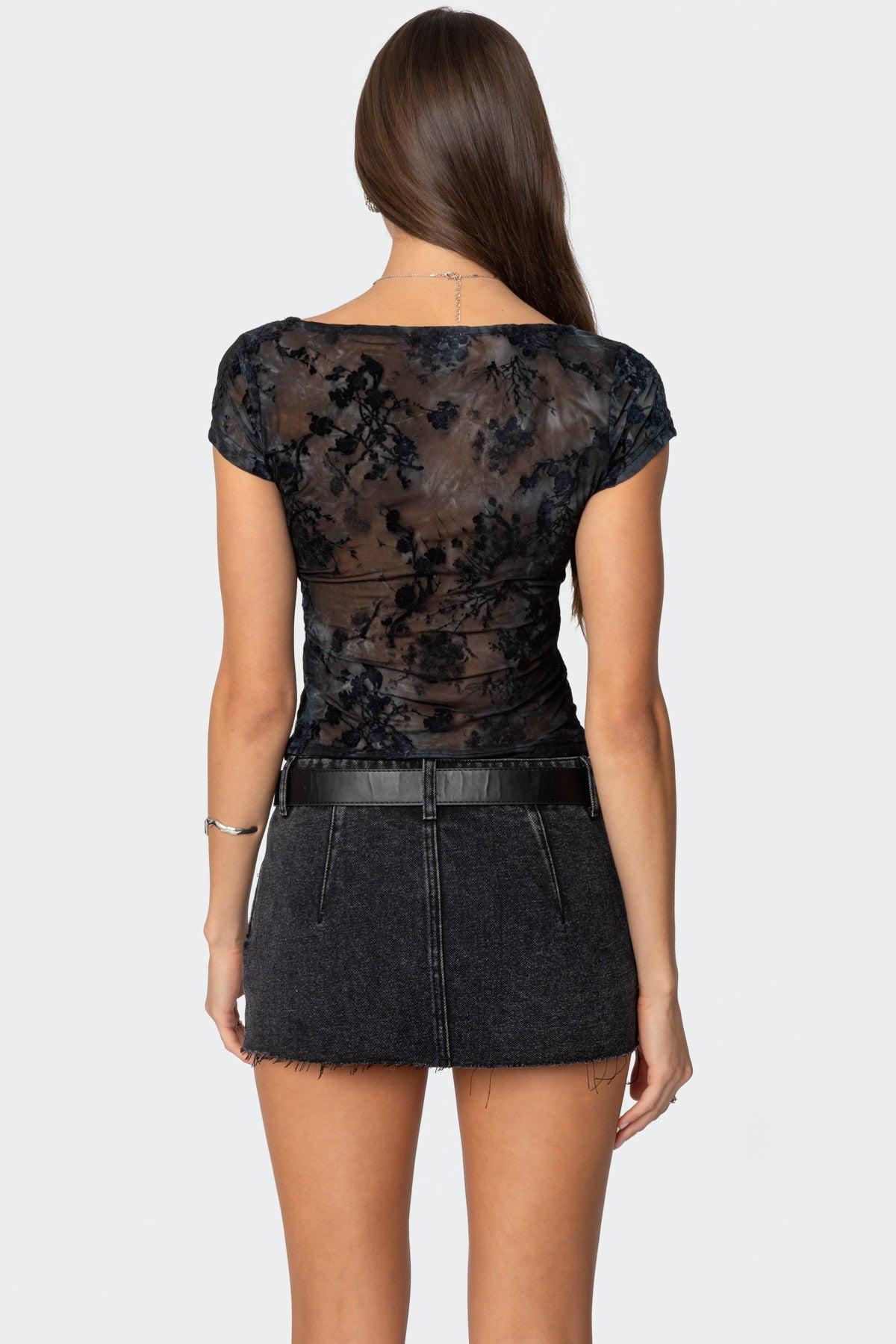 Lacey Mesh Cowl Neck Top Product Image