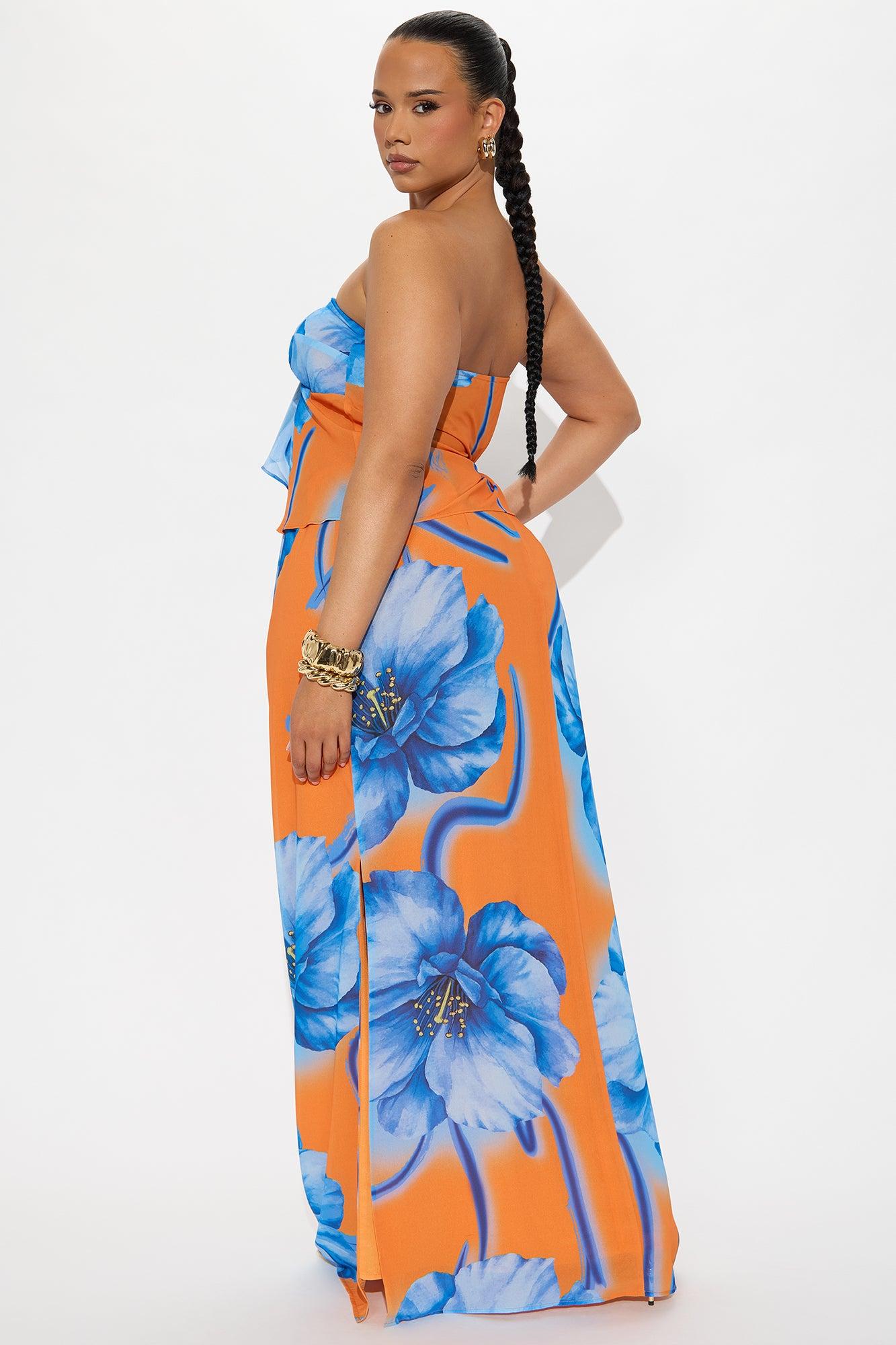 Hibiscus Escape Floral Maxi Skirt Set - Orange/combo Female Product Image