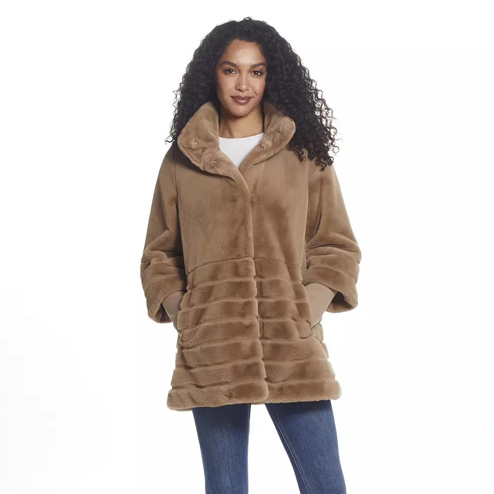Women's Gallery Oversize-Collar Faux-Fur Coat, Size: Large, Brown Product Image