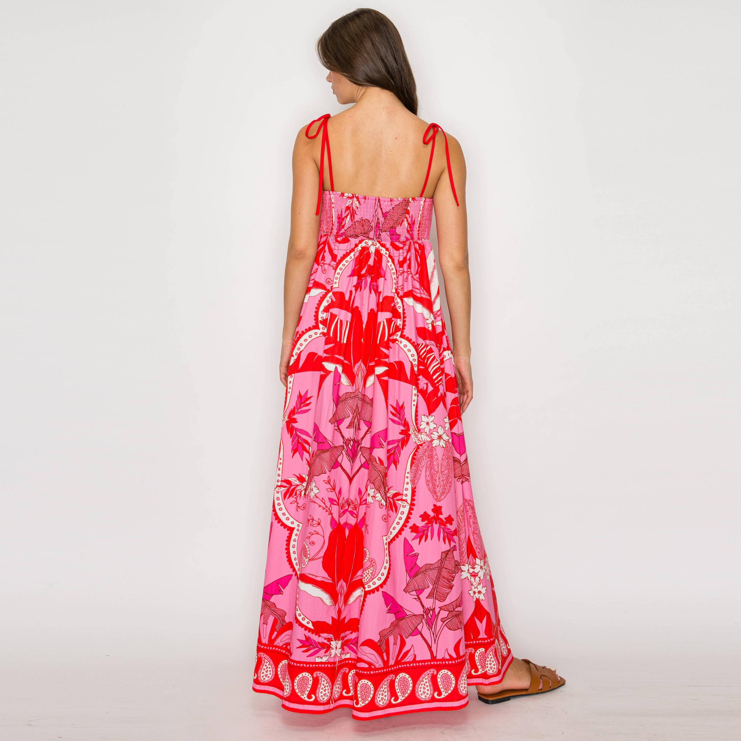 Red & Pink Wild Jungle Print Maxi Dress Product Image