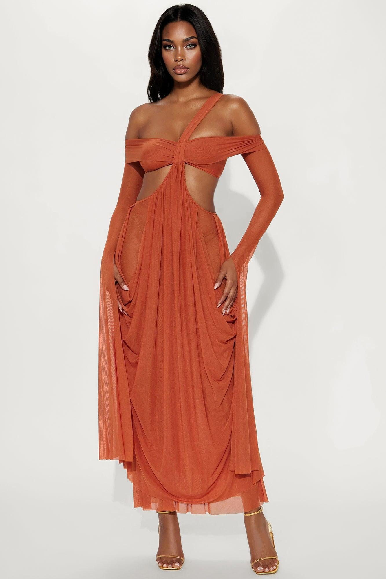 Alora Mesh Maxi Dress - Rust Female Product Image