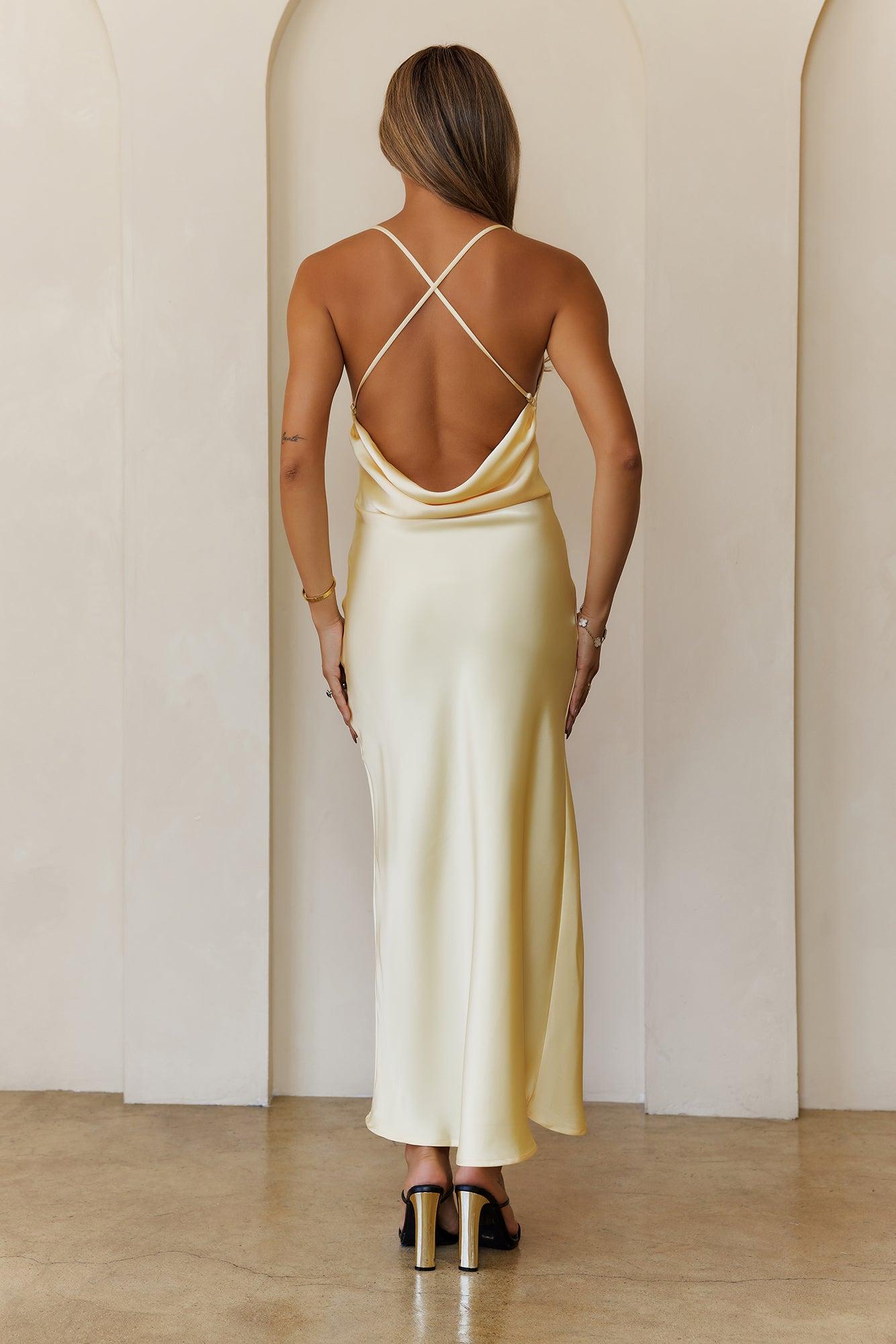 Satin Stargazer Maxi Dress Yellow Product Image