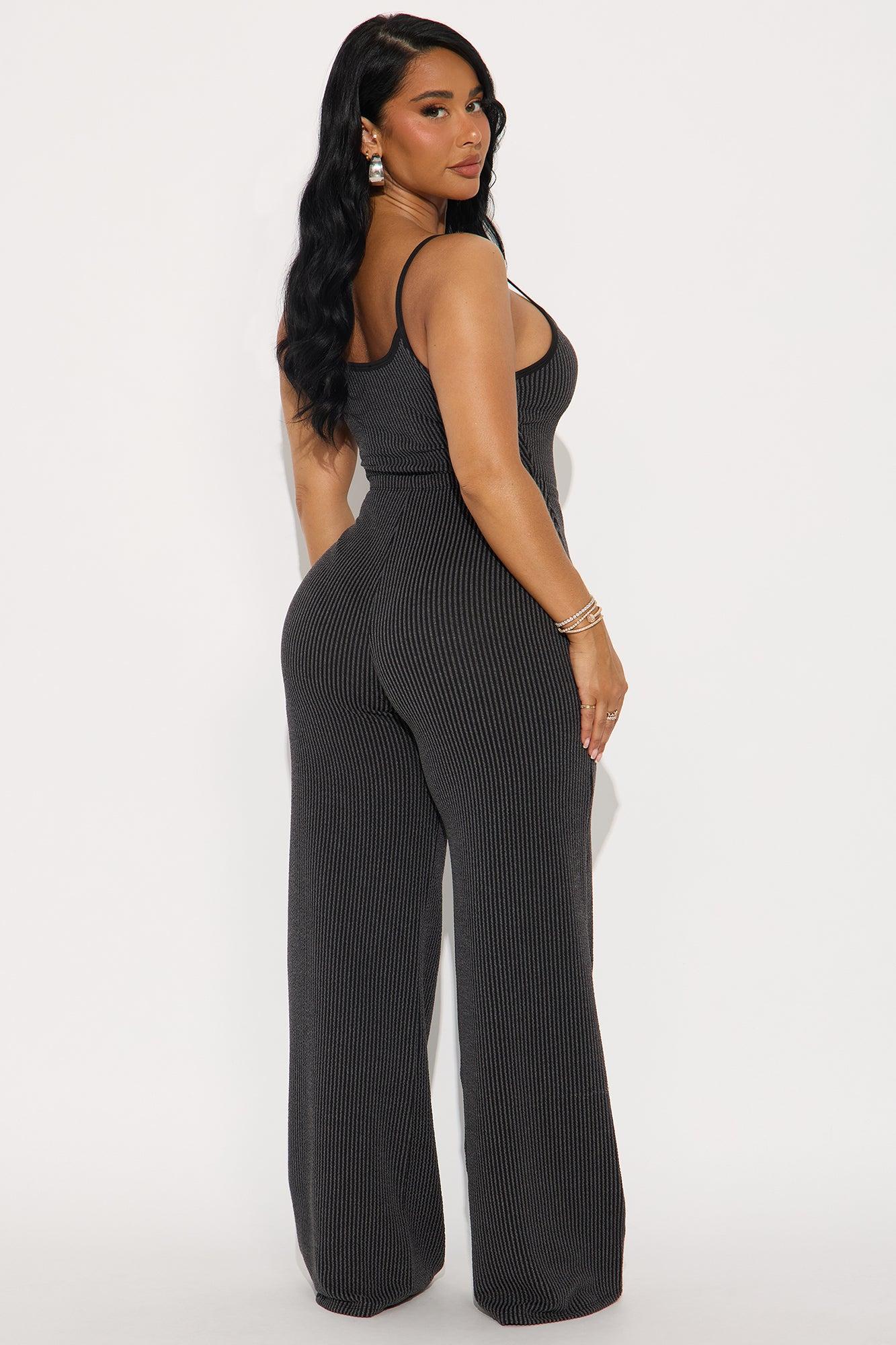 Paulette Ribbed Bodysuit Pant Set - Black Product Image