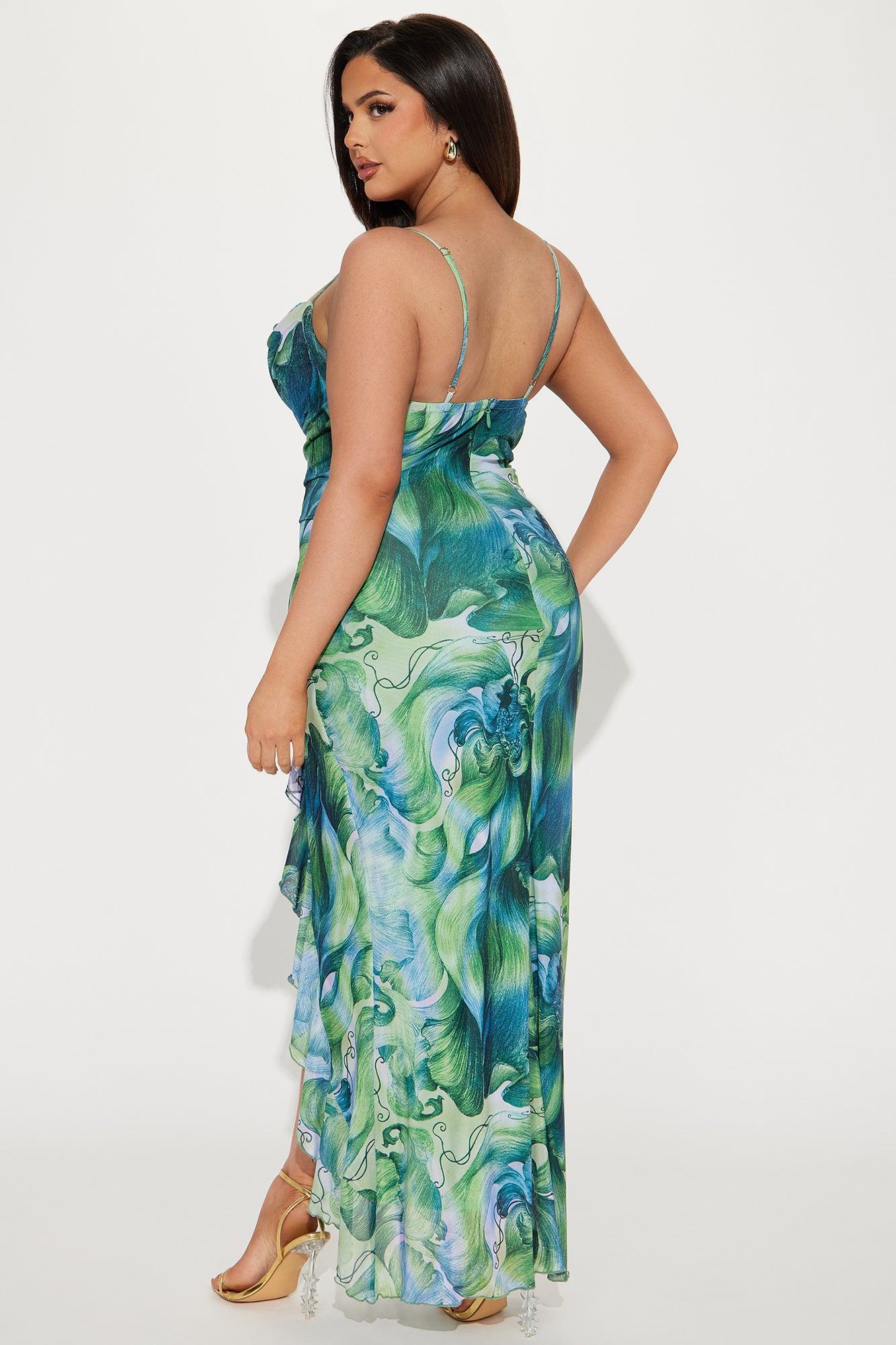 Maria Mesh Ruffle Maxi Dress - Green/combo Product Image