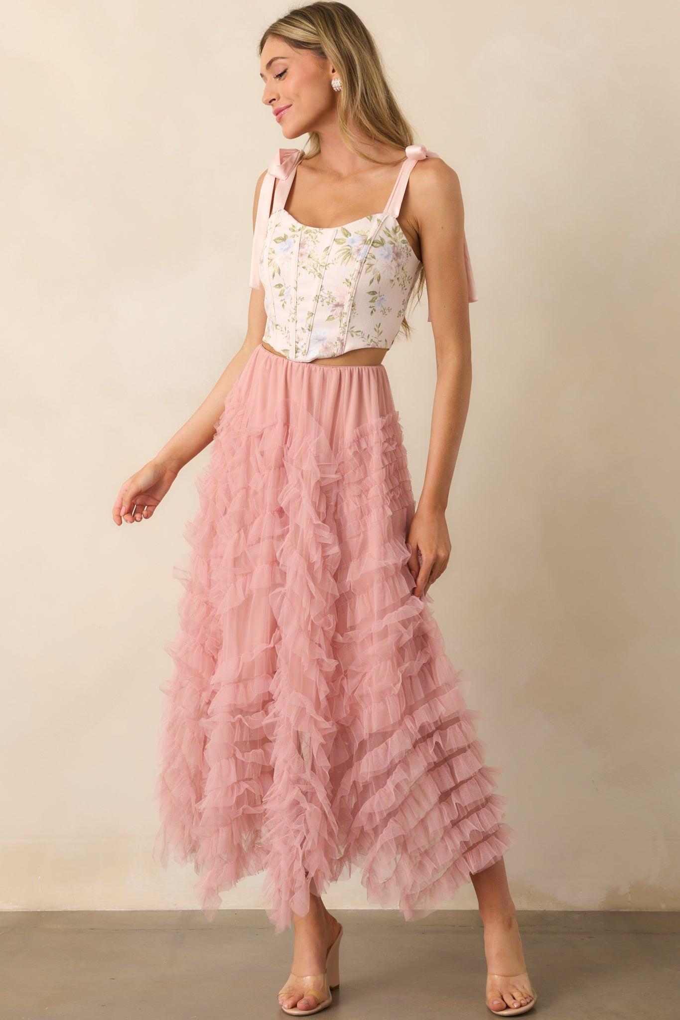Make The Most Of It Light Pink Floral Corset Top Product Image