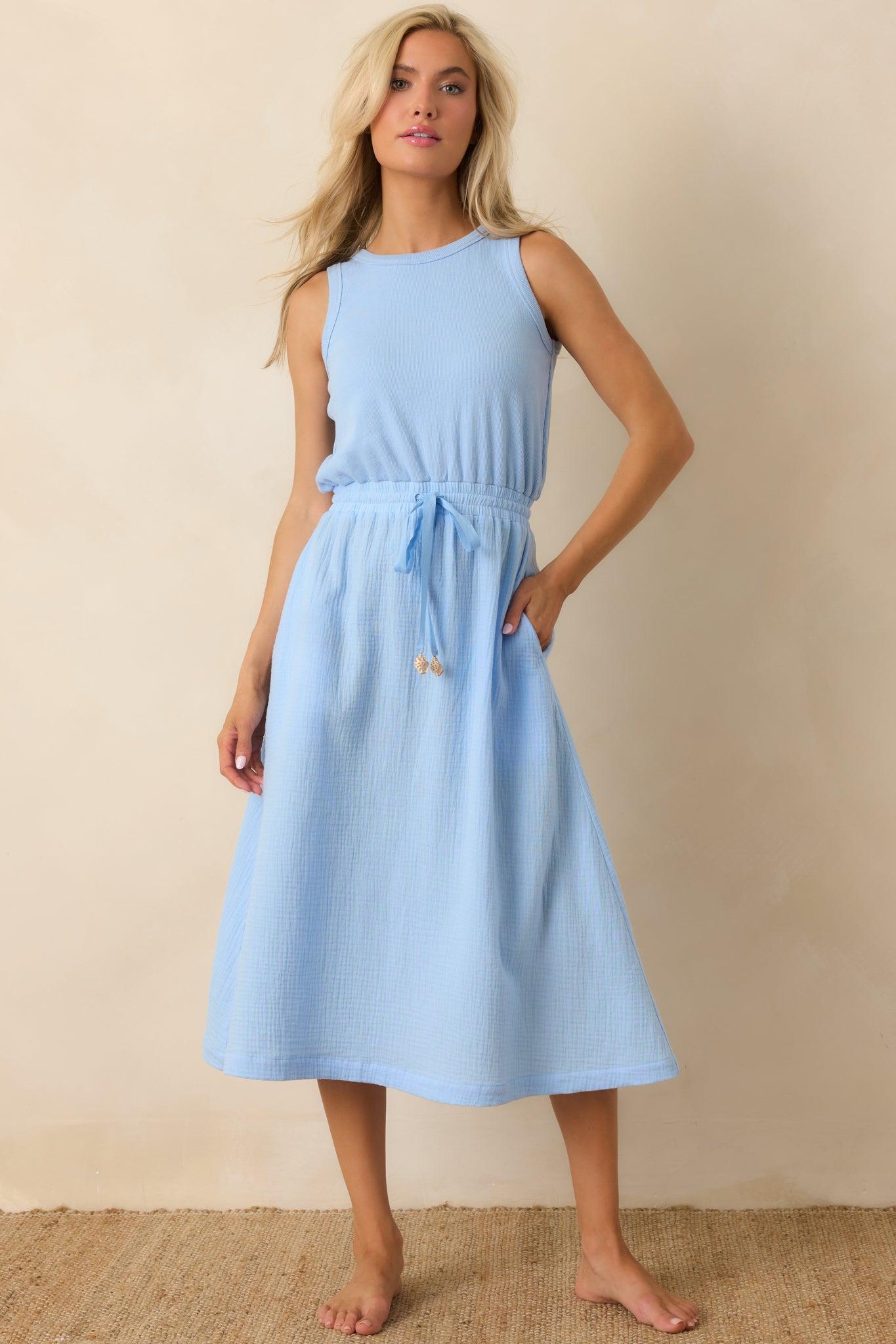 Paradisa Bonita Oceana Blue Cotton Sleeveless Midi Dress Product Image
