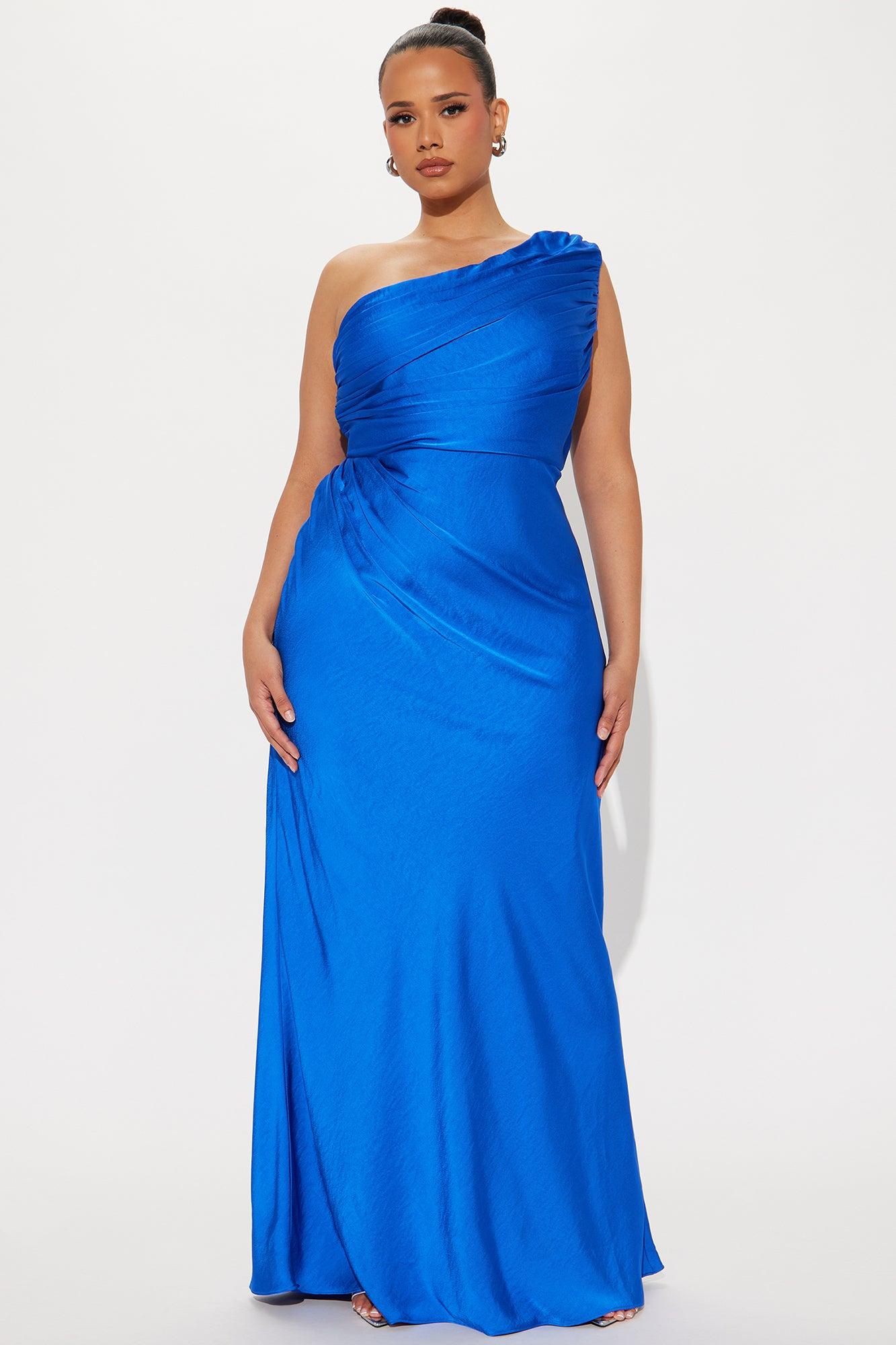 Katia Satin One Shoulder Maxi Dress - Royal Product Image