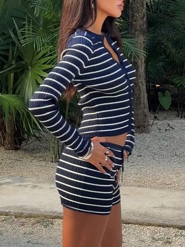 Striped Contrasting Colours Elastic Two Piece Product Image