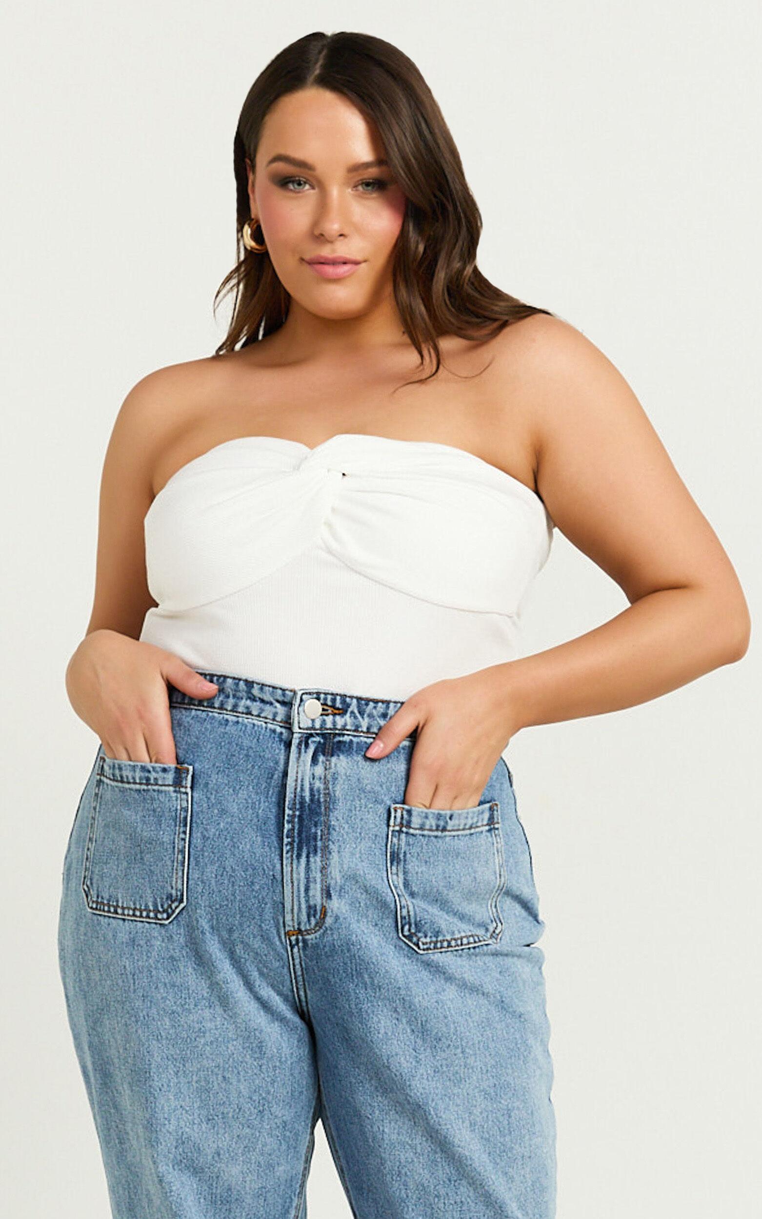 Jelena Top - Jersey Strapless Twist Front Top in White Product Image