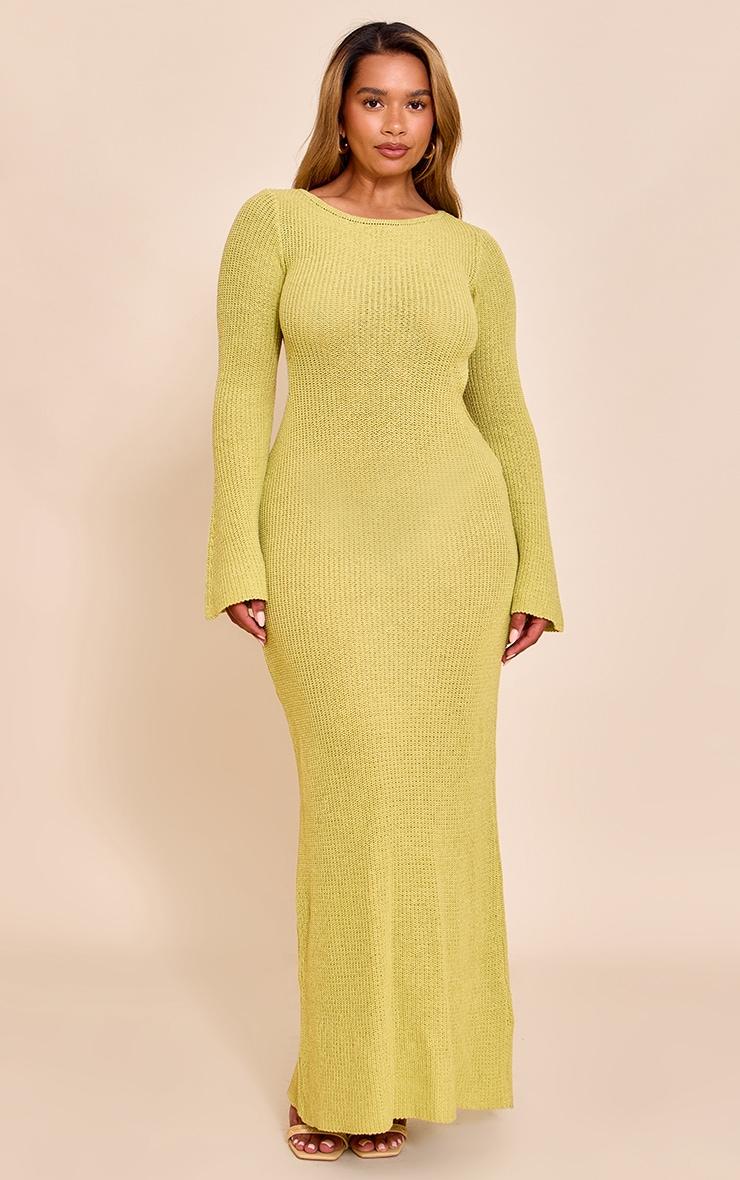 Shape Lime Knitted Boat Neck Open Back Maxi Dress Product Image