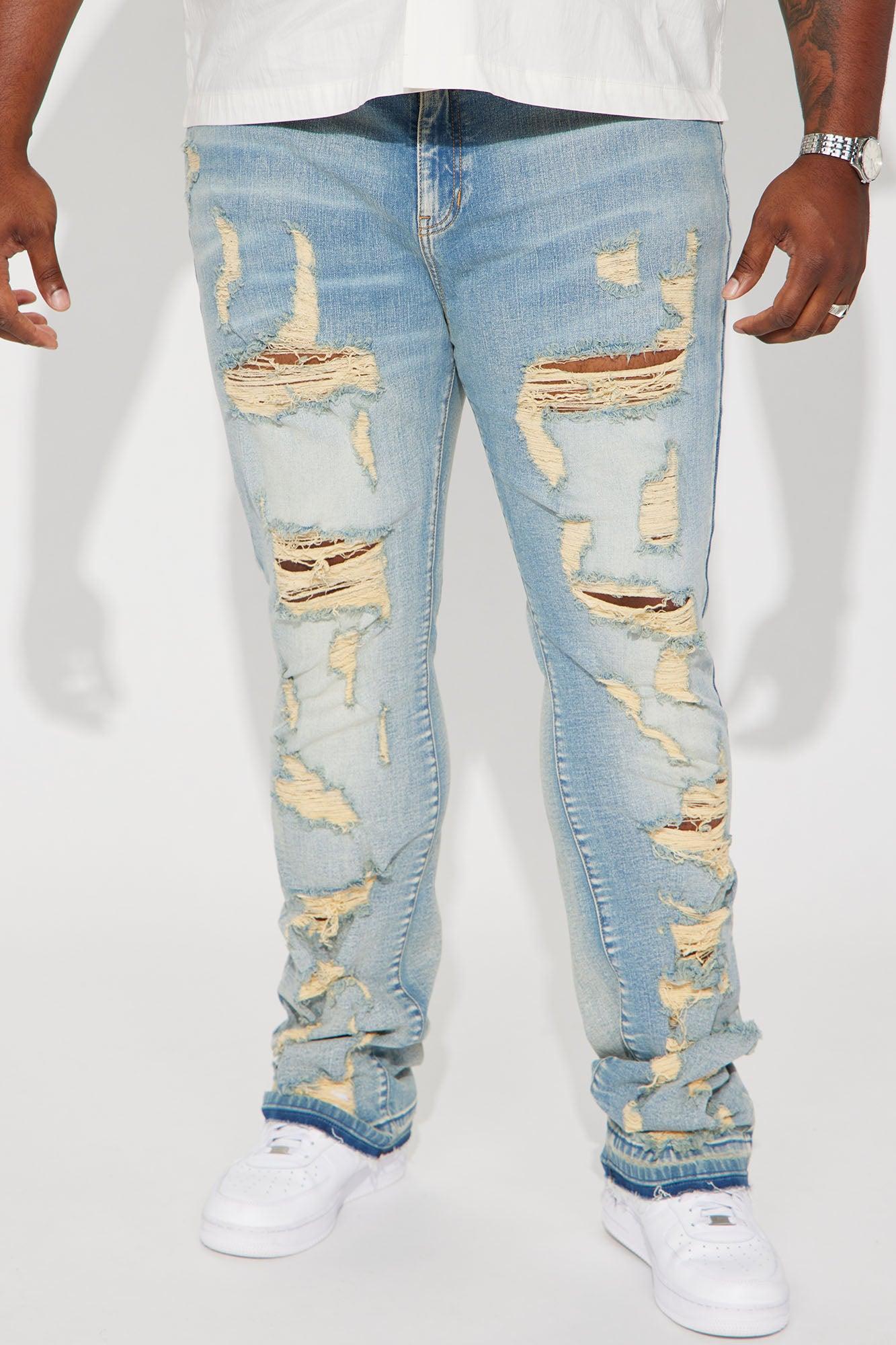 Torn Apart Stacked Skinny Flare Jeans - Light Blue Wash Product Image