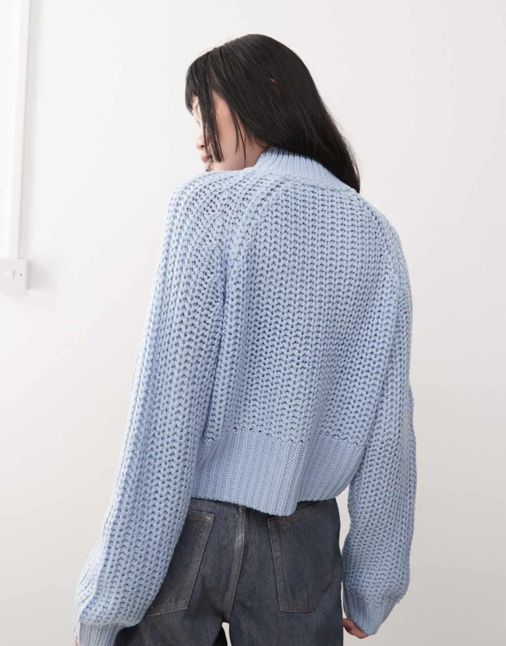 Noisy May high neck cropped knit sweater in light blue Product Image