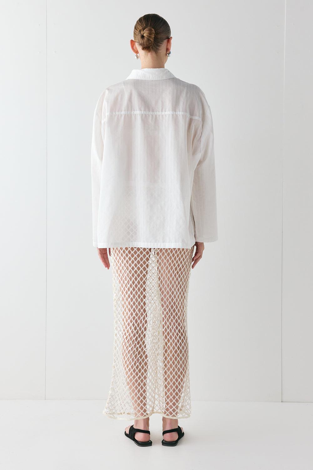 Devyn Sequin Net Midi Skirt Cream Product Image
