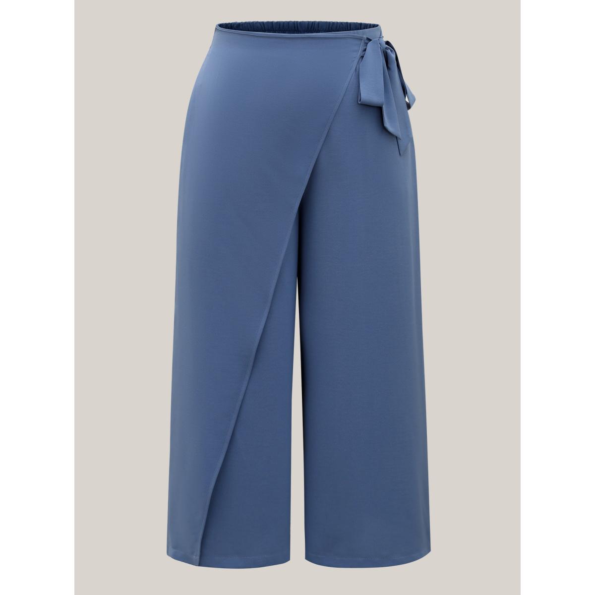 Plus Size Belted Wrap Detail Wide-Leg Pants Women Stone Romantic Wide Leg Mid Rise Elegant Pants BloomChic 26/4X Product Image