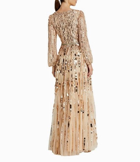 Mac Duggal Embellished Mesh Long Sleeves V-Neck Ball Gown Product Image