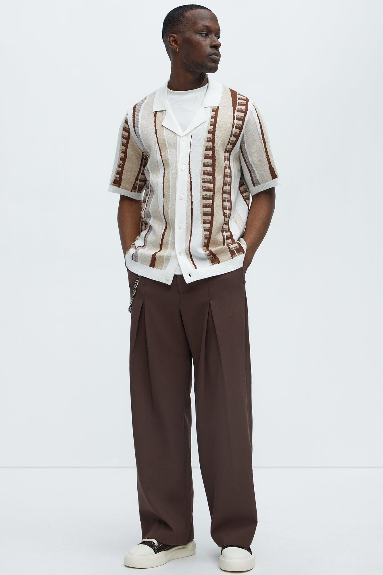 Neil Cuban Collar Knitted Shirt - Cream/combo Product Image