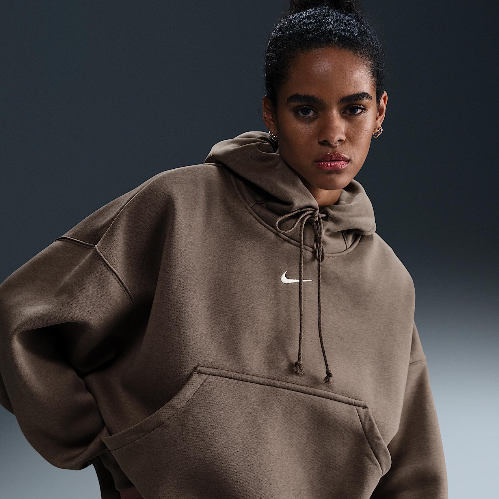Nike Womens Nike PHNX Fleece OS Pullover Hoodie - Womens Mink Brown/Sail Product Image
