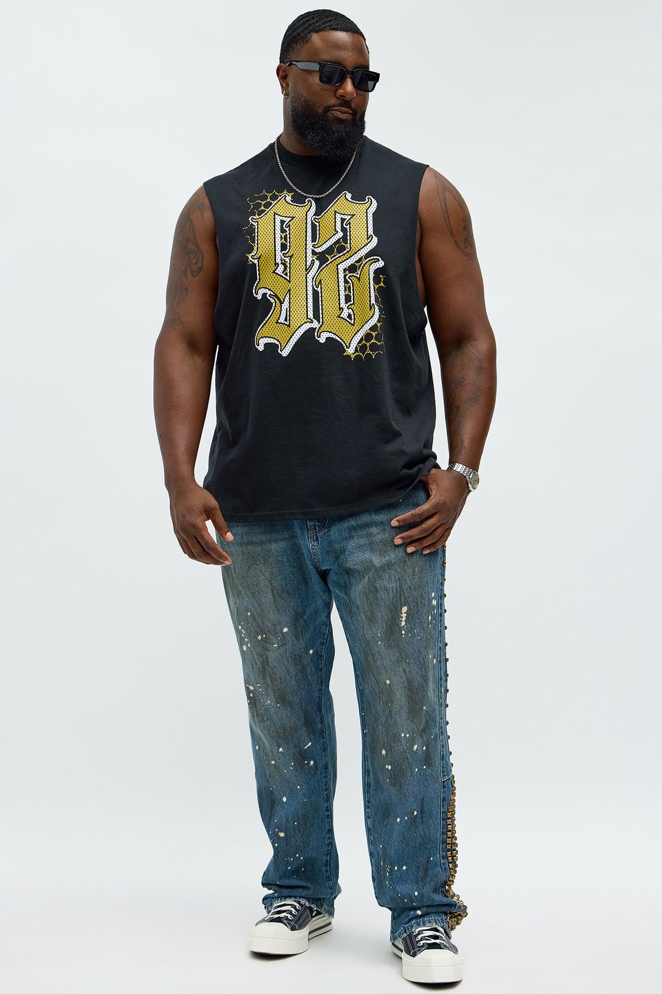 Slim Flare Put Me On Distressed Studded Jeans - Medium Blue Wash Male Product Image