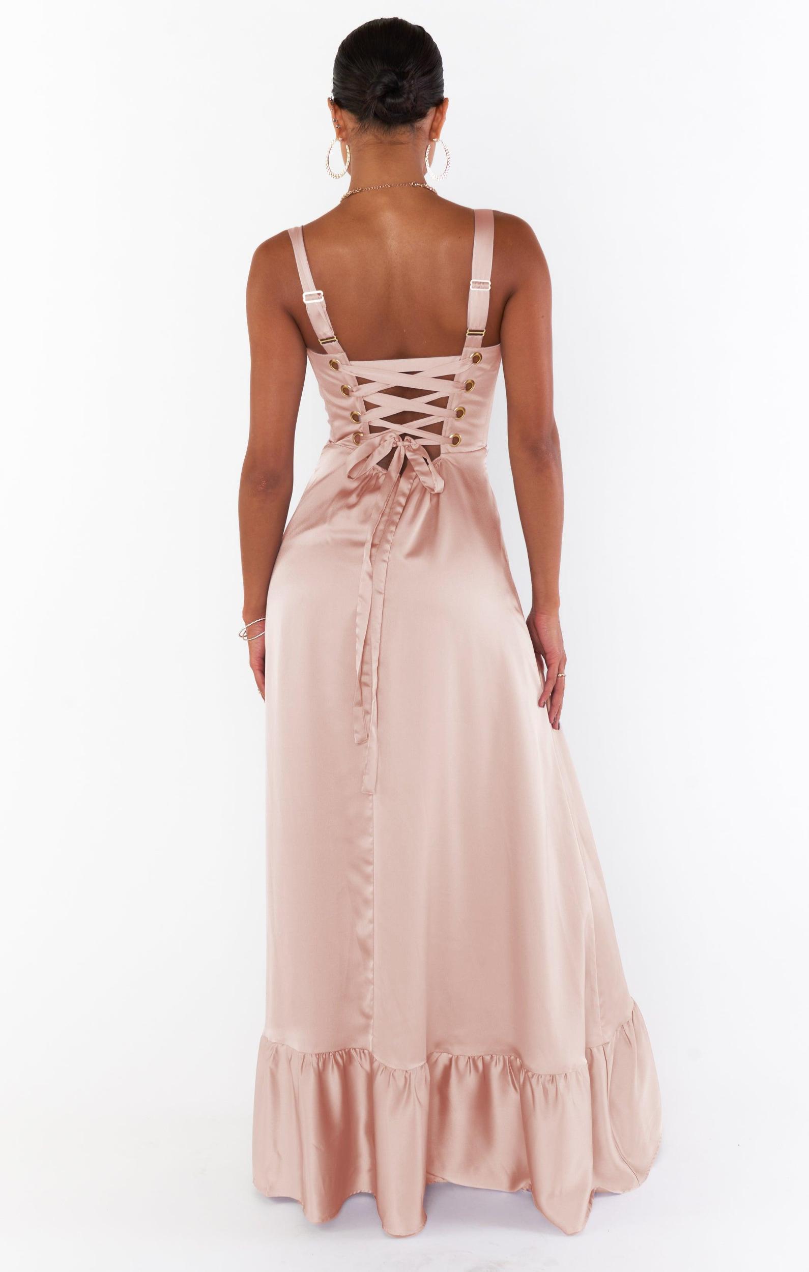 Clarissa Corset Dress ~ Rose Gold Luxe Satin Product Image