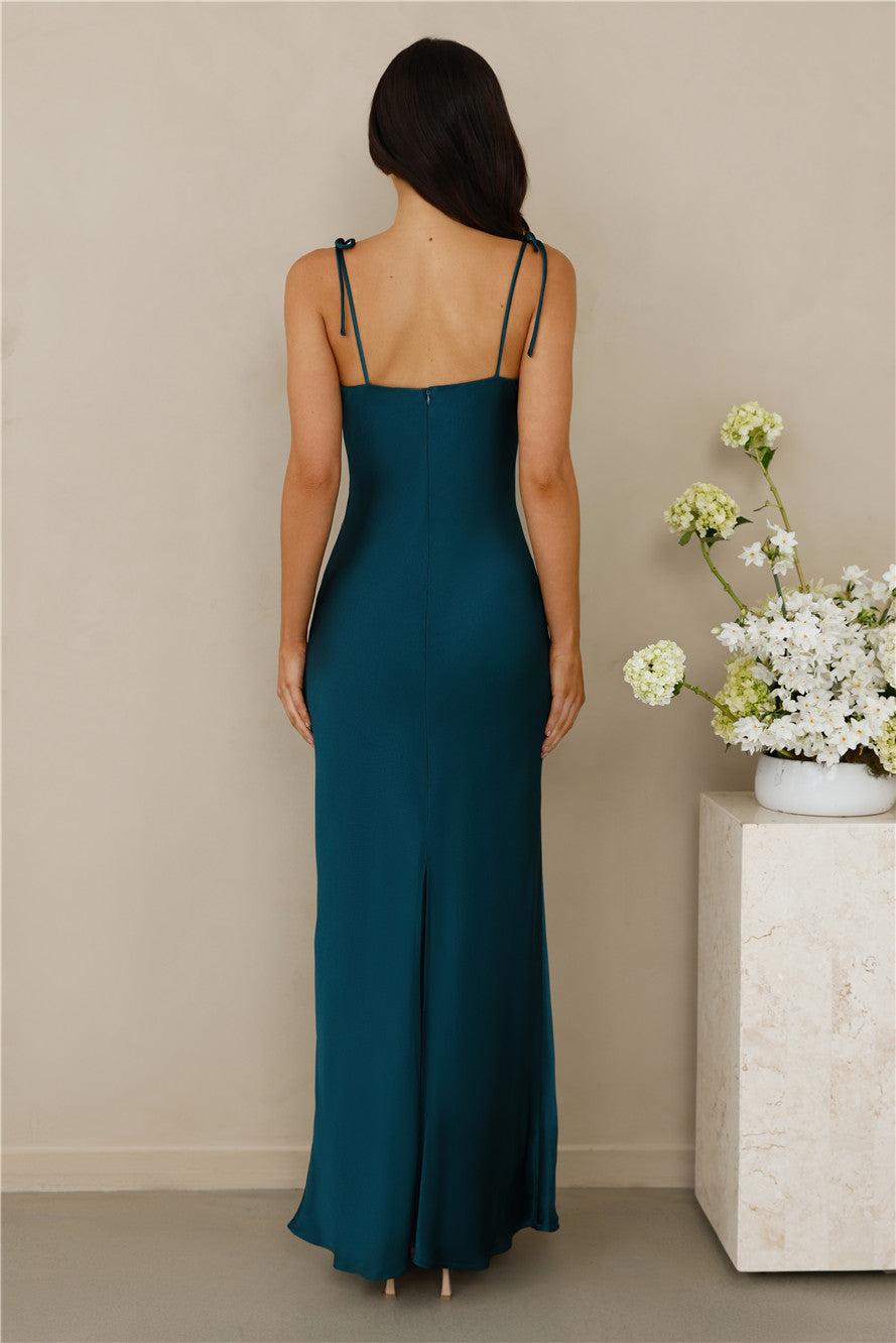 The Penelope Cowl Satin Maxi Dress Teal Product Image