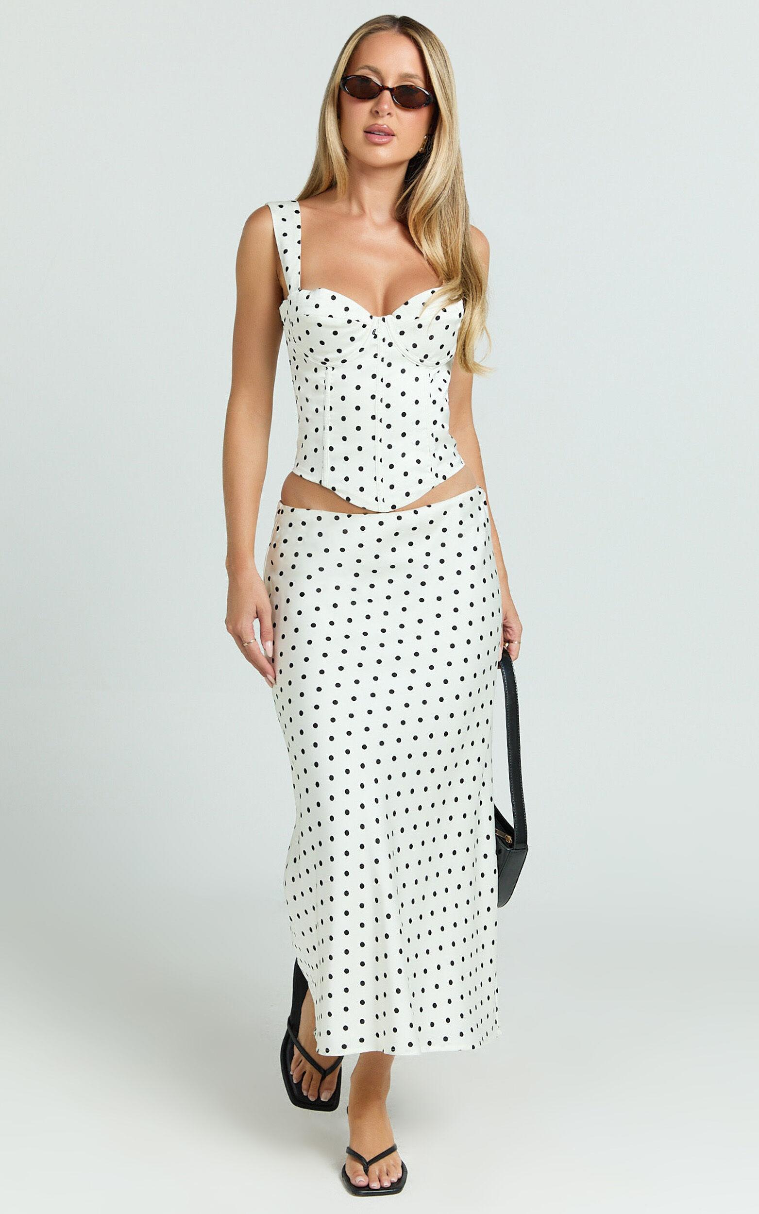 Runaway The Label - Karlita Midi Skirt in White Polka Product Image