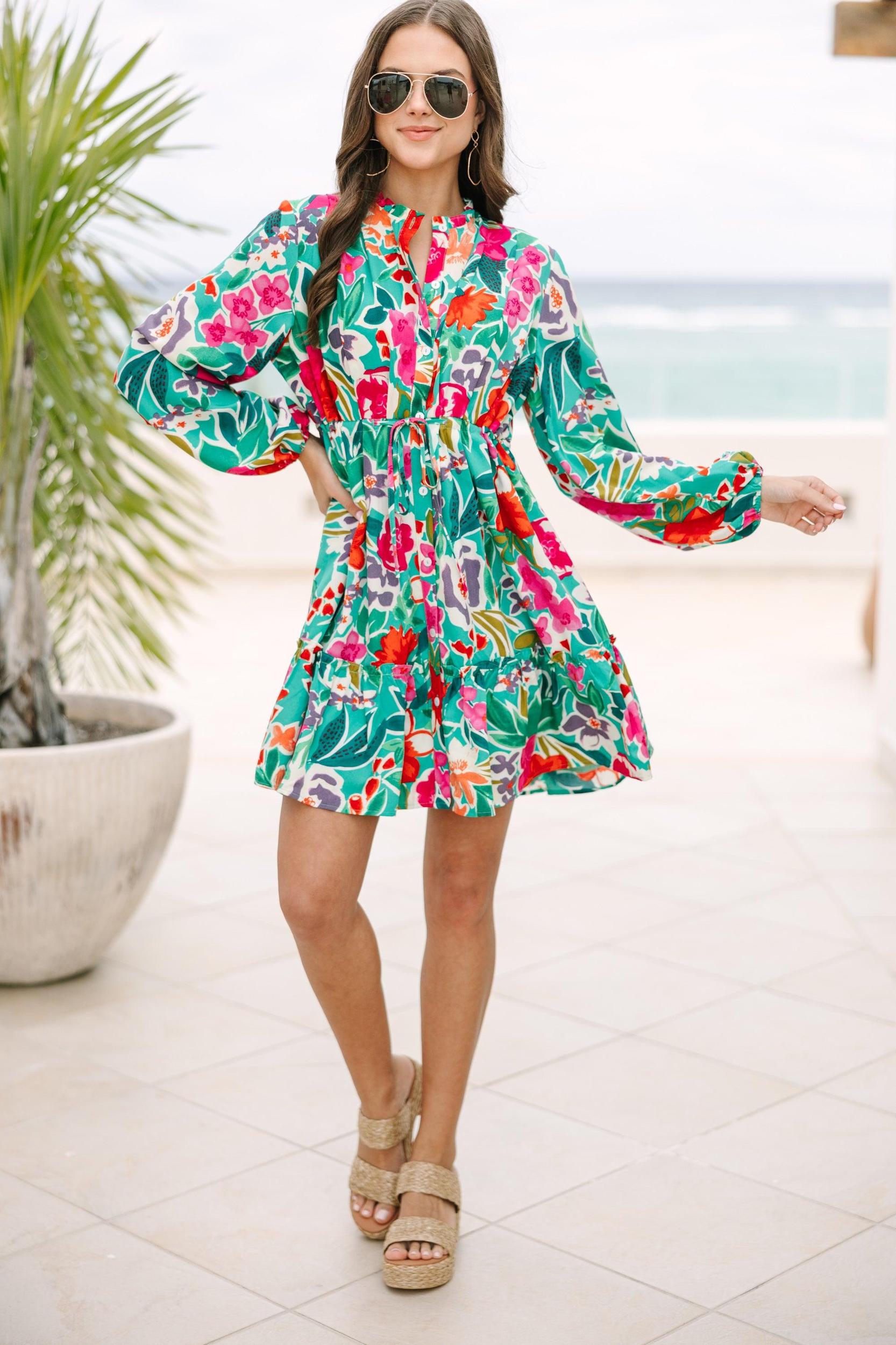 Beautifully You Jade Green Floral Dress Female Product Image
