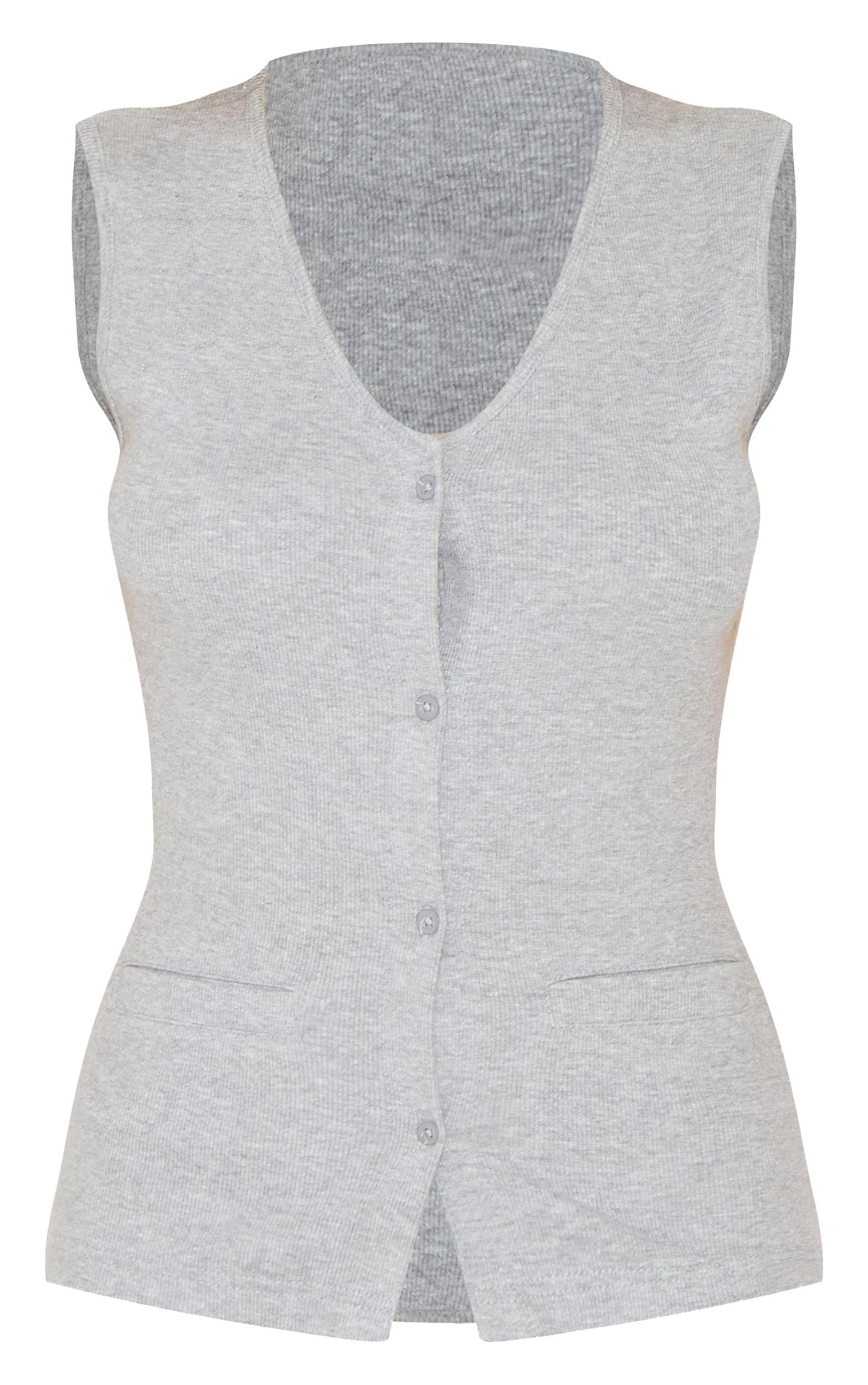 Grey Ribbed Knitted Sleeveless Vest Product Image