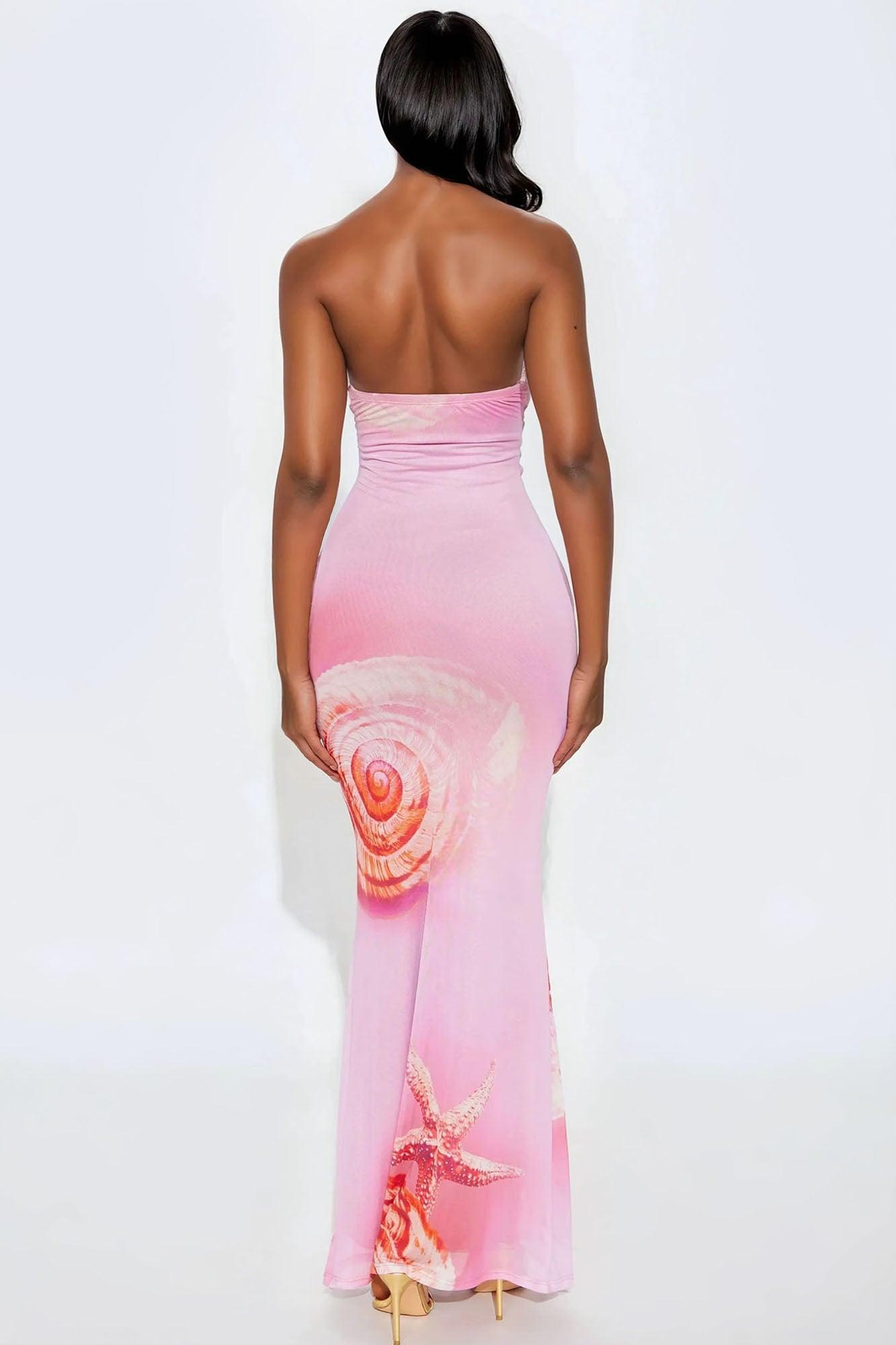 Seashells Mesh Maxi Dress - Pink/combo Female Product Image