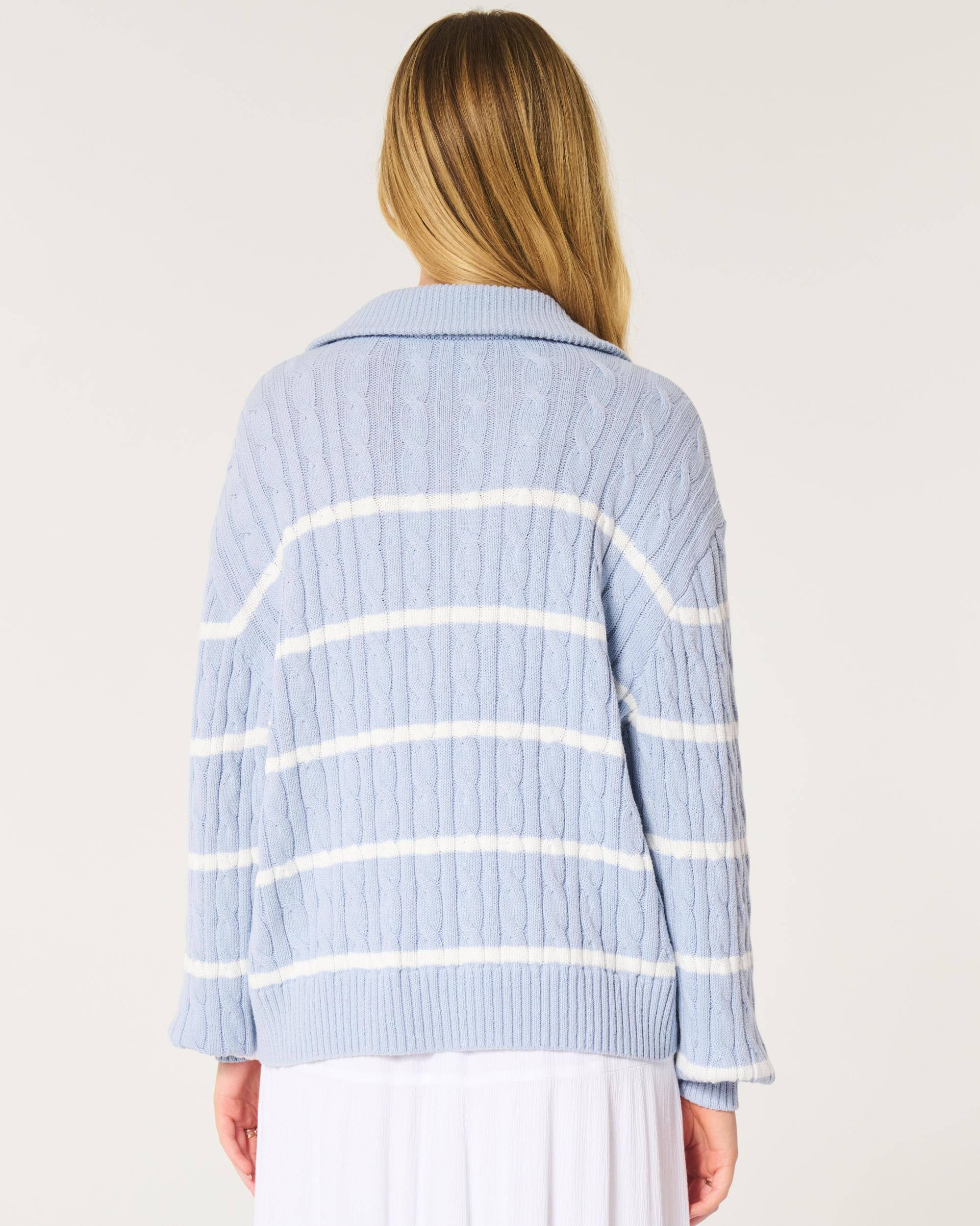 Oversized Cable-Knit Half-Zip Sweater Product Image