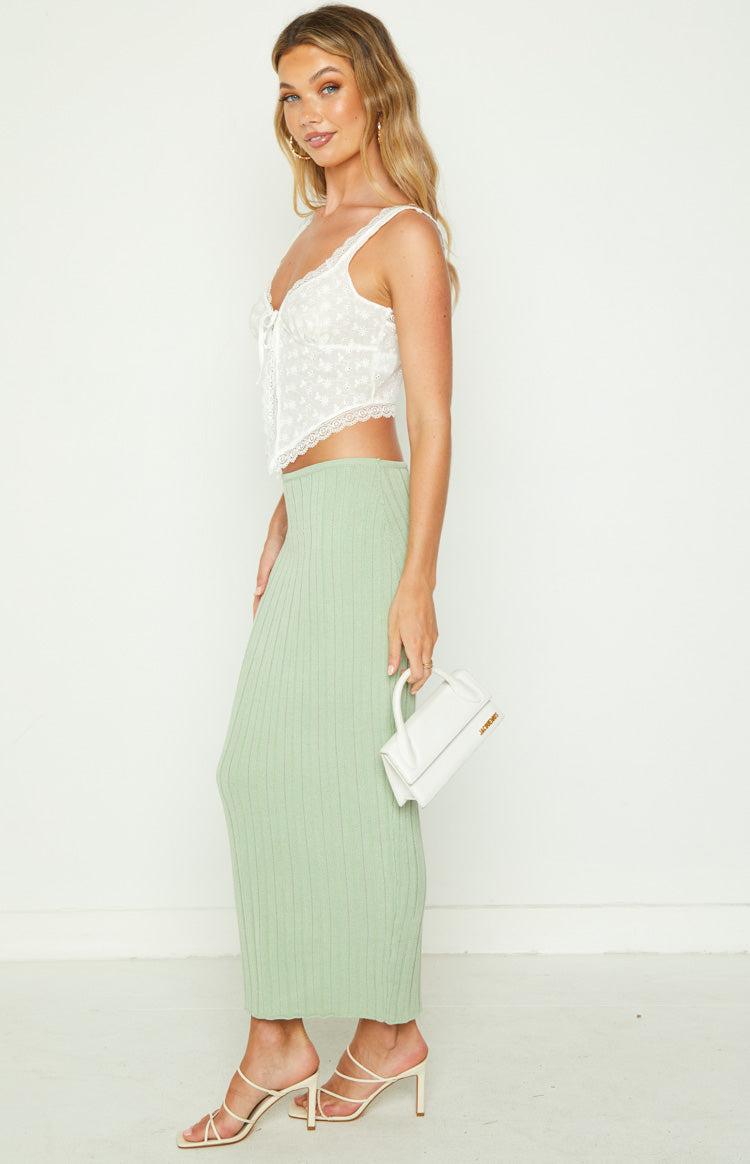 SNDYS Baha Sage Ribbed Midi Skirt Product Image
