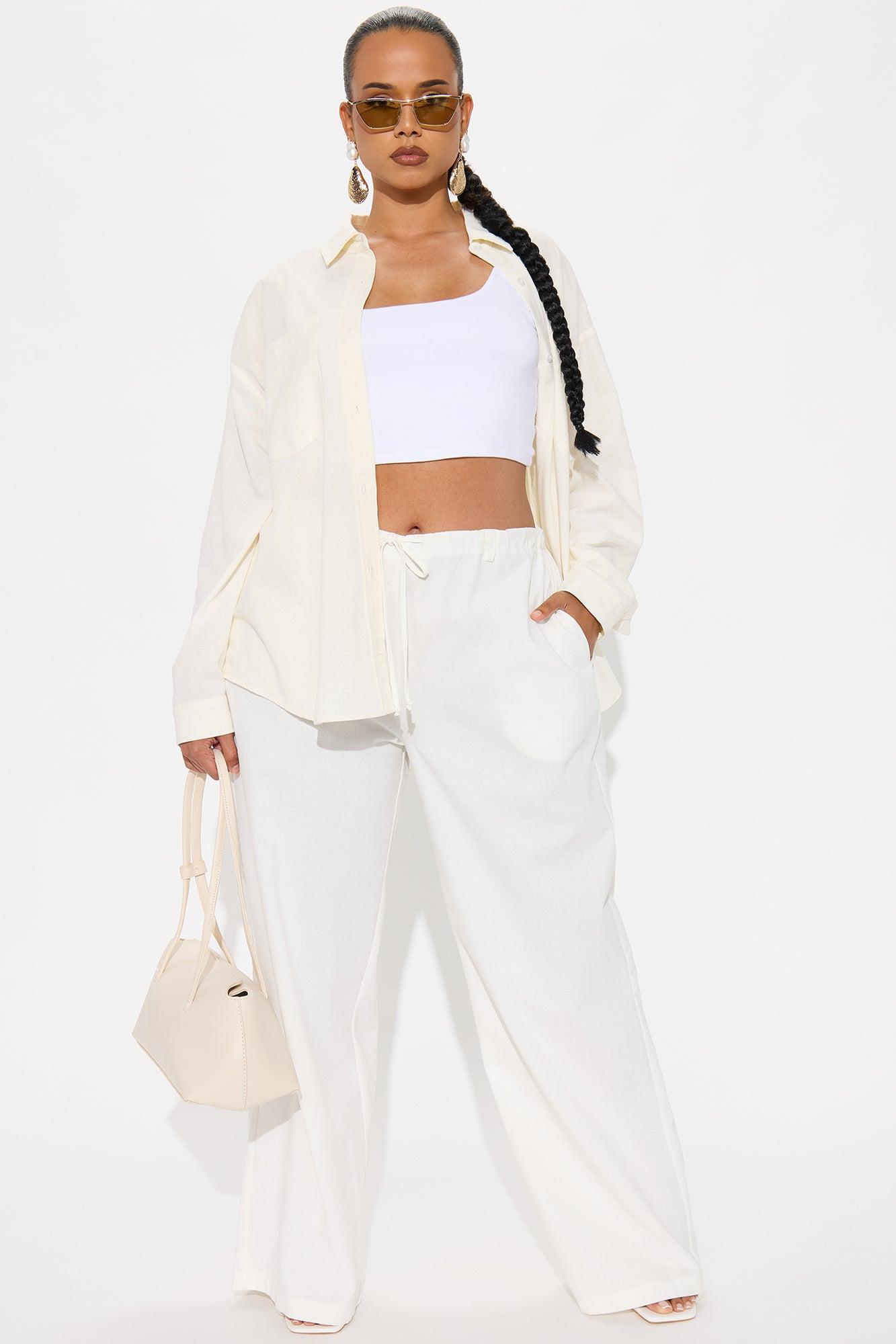 Hayden Linen Wide Leg Trouser - White Product Image