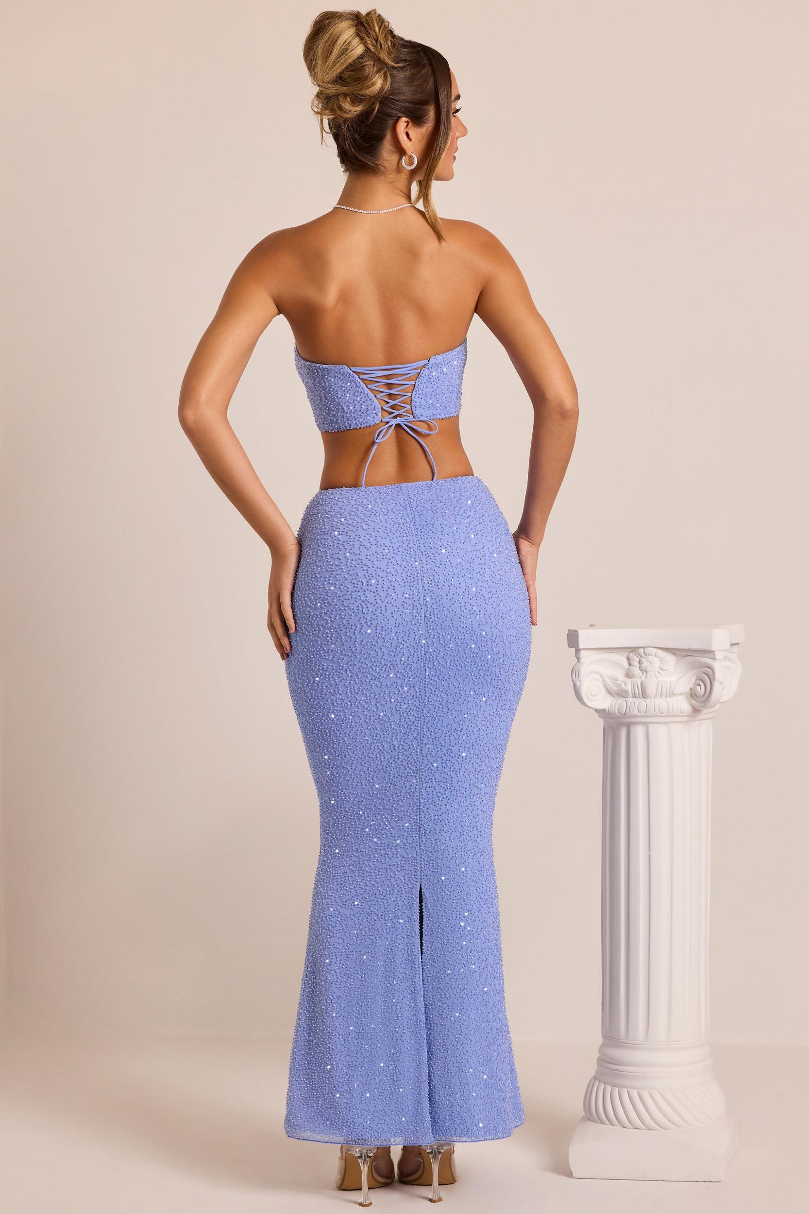 Embellished Strapless Corset Top in Powder Blue Product Image