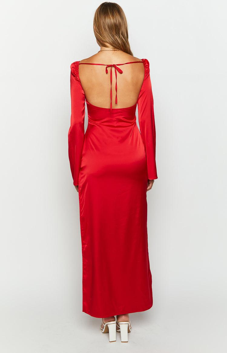 Airlea Red Satin Asymmetric Maxi Dress Product Image