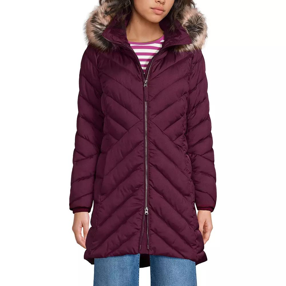 Petite Lands’ End Insulated Cozy Fleece Lined Faux-Fur Trim Hood Puffer Coat, Women's,  Product Image