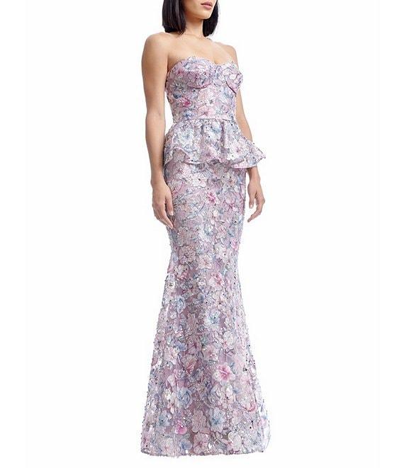 Dress the Population Scarlett Floral Embroidered Lace Strapless Neck Sleeveless Peplum Mermaid Gown Product Image