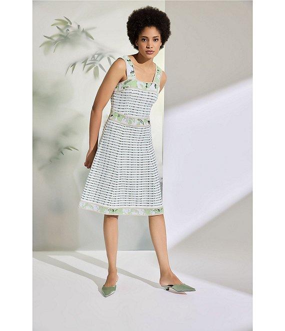 Ming Wang Stripe Knit Square Neck Sleeveless Fit-And-Flare Dress Product Image