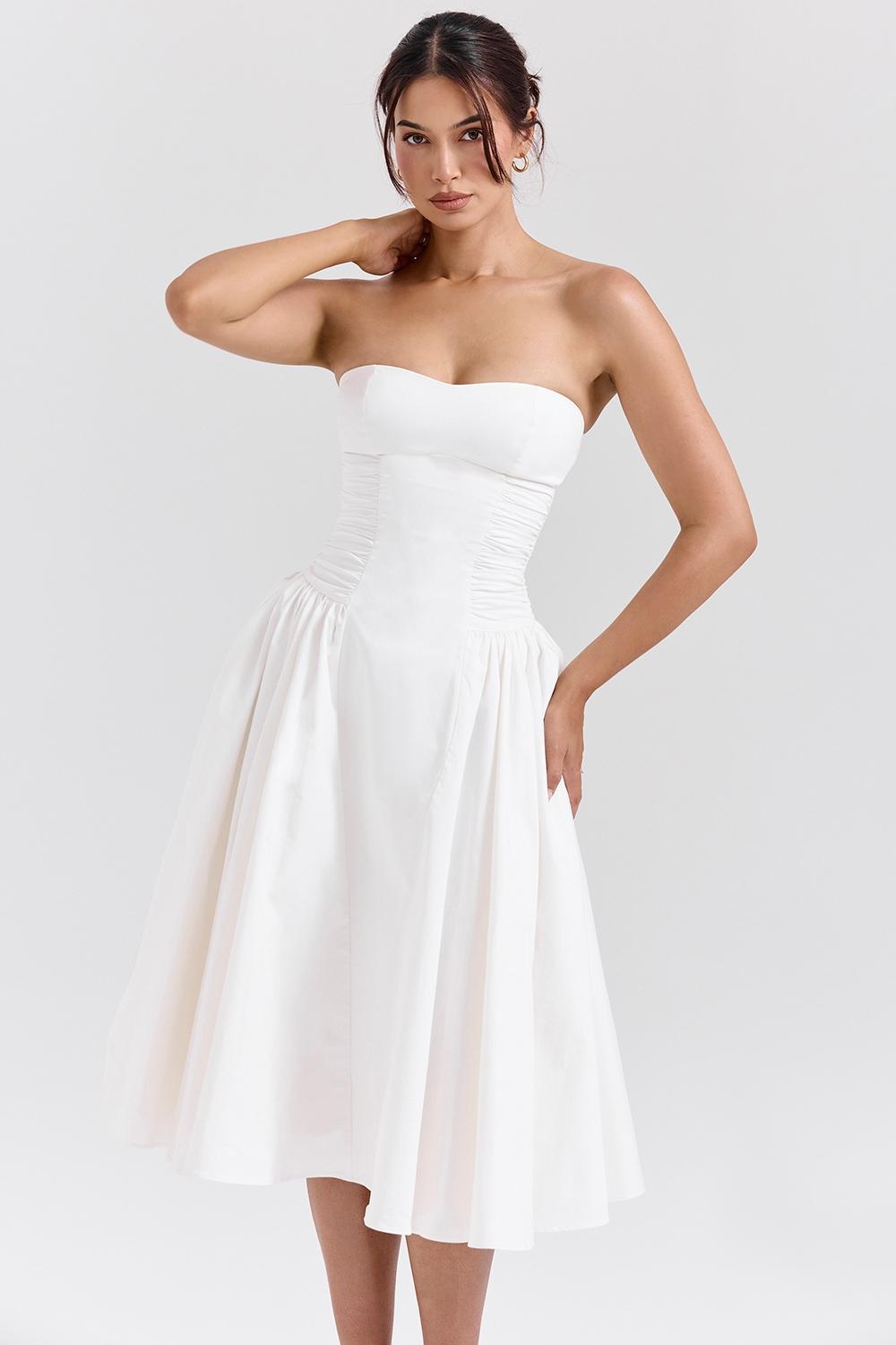 Georgiana  white cotton strapless midi sundress Product Image