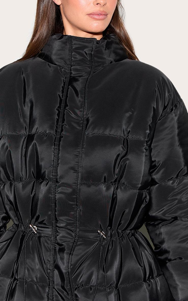 Black Maxi Cinched Waist Puffer Coat Product Image