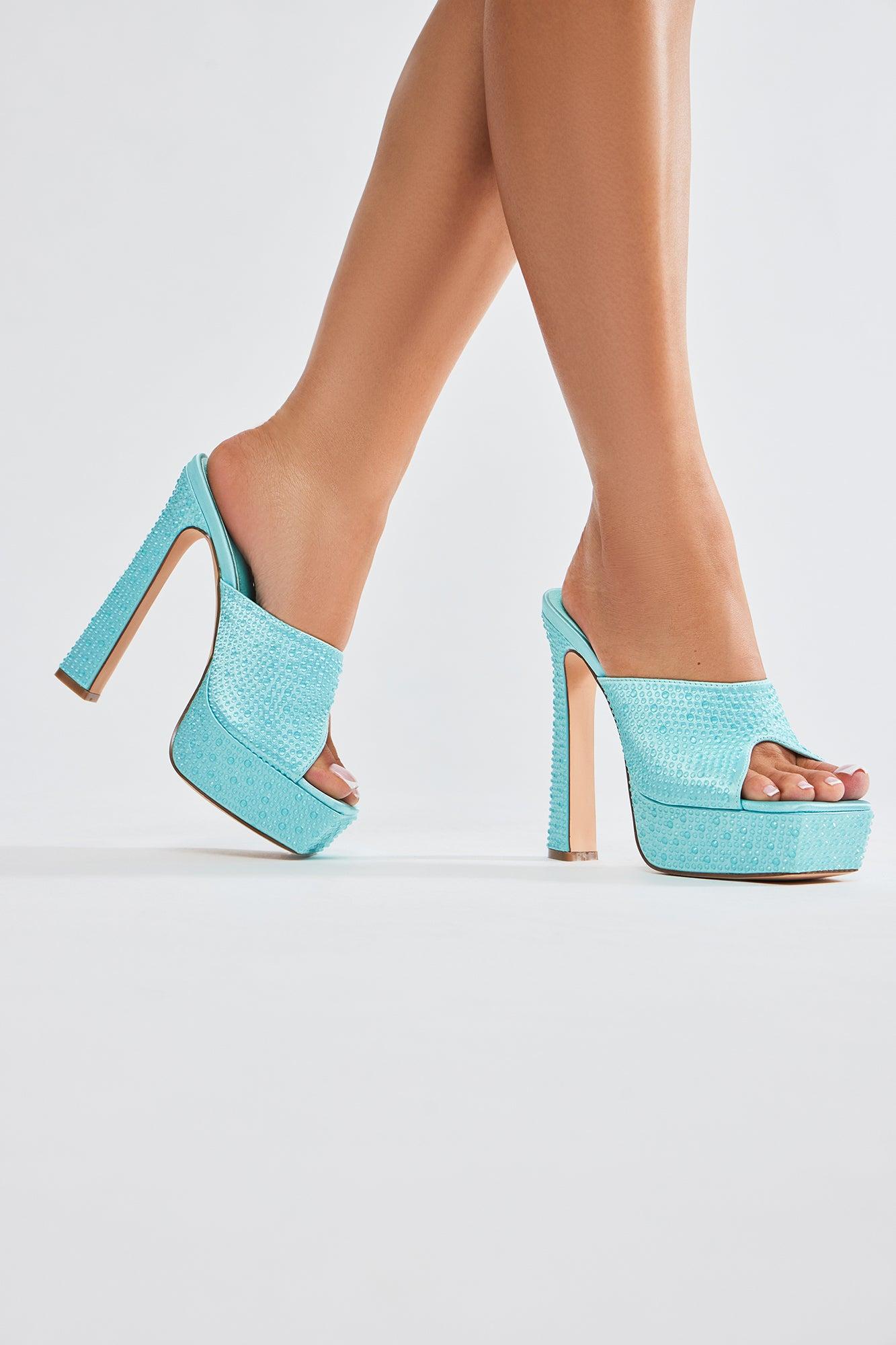 All Eyes On Me Platform Mules - Blue Product Image