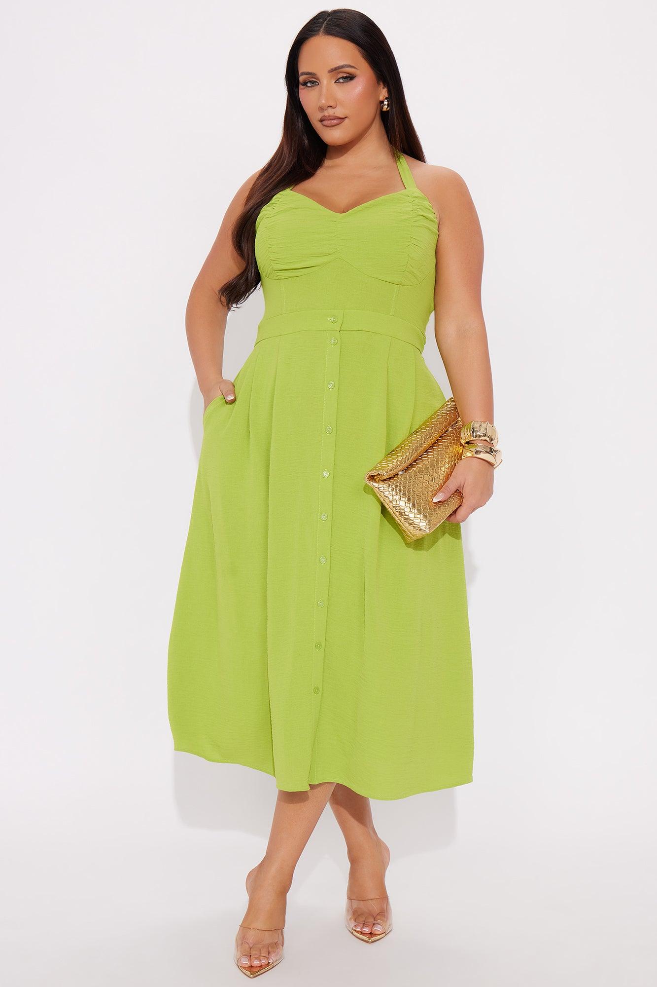 Madison Halter Midi Dress - Lime Product Image