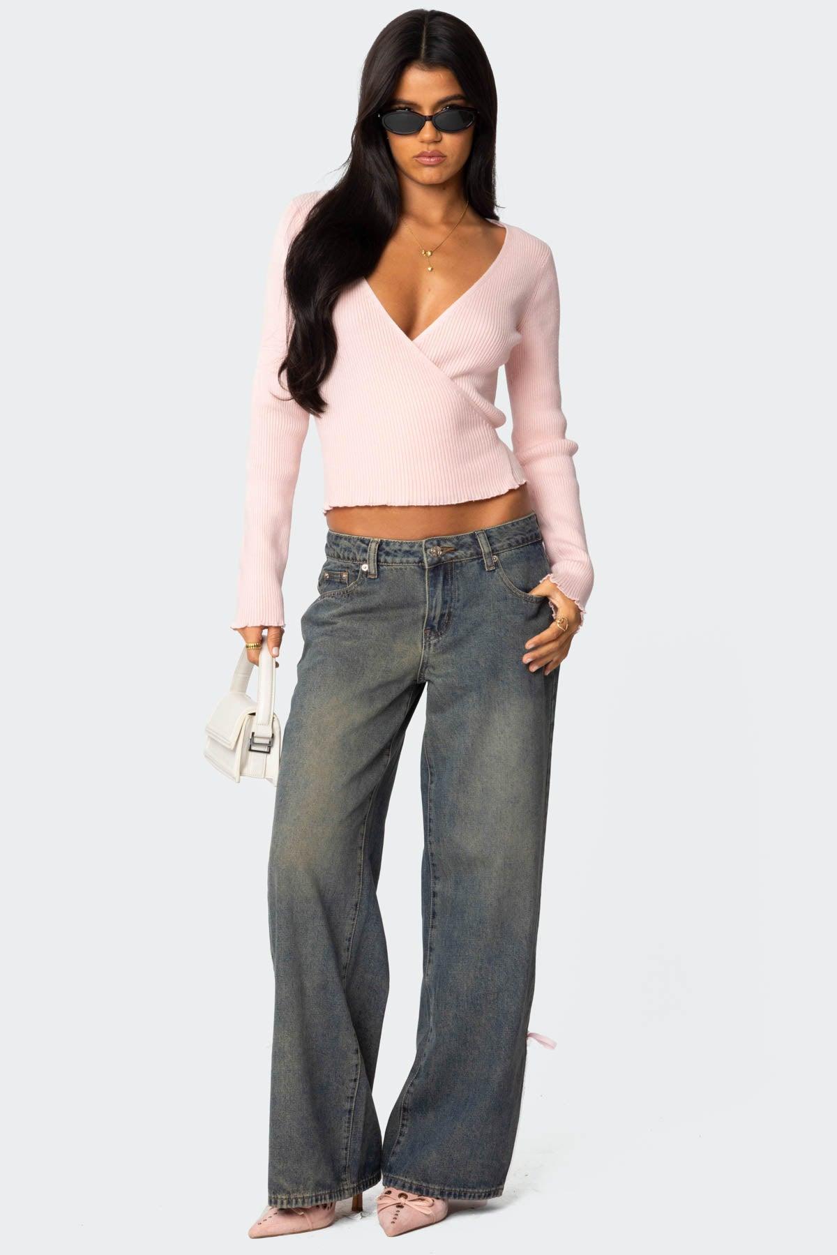 Paden Ribbed Knit Wrap Top Product Image