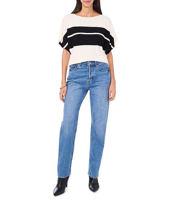 Vince Camuto Knit Boat Neck Cap Sleeve Color Block Stripe Sweater Product Image