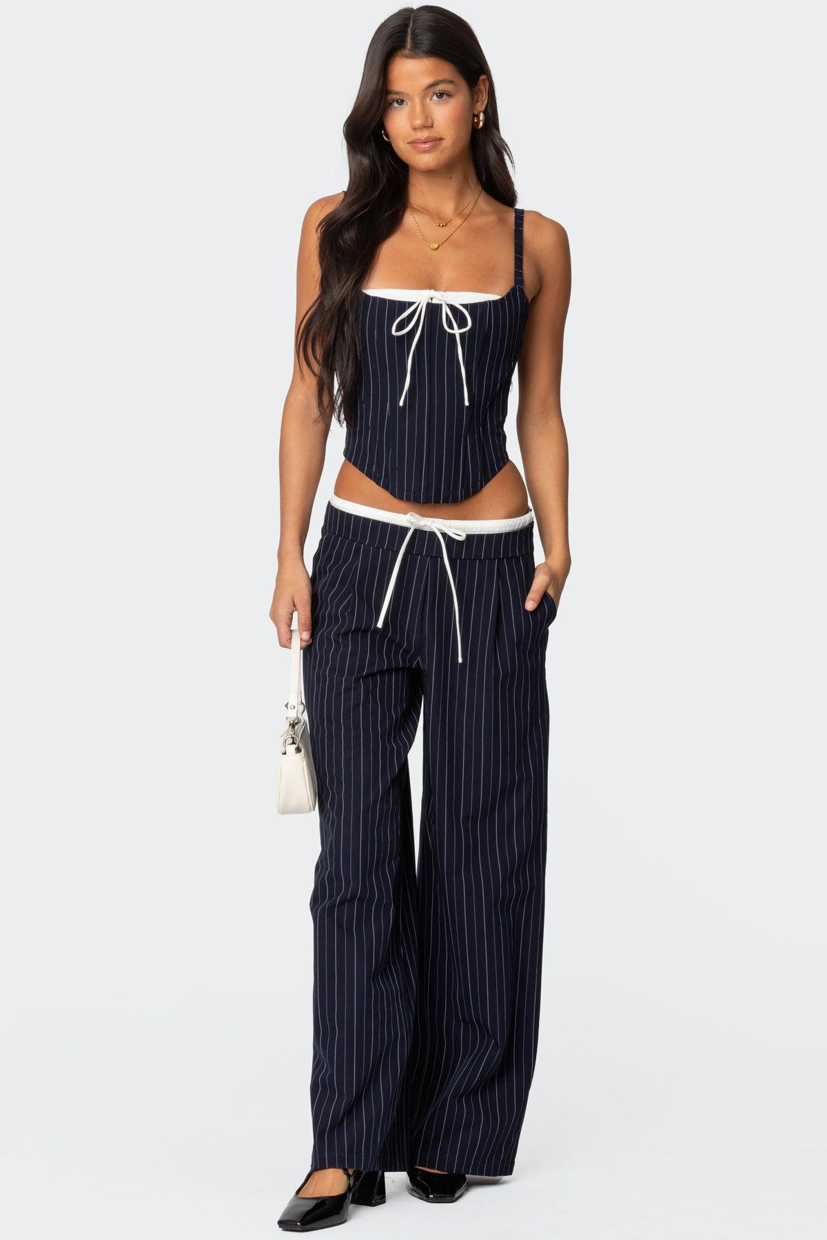 Pinstripe Peekaboo Drawstring Corset Product Image