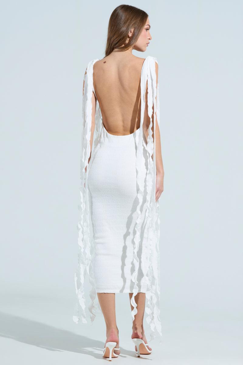 GET LIKE ME BACKLESS MIDI DRESS IN IVORY Product Image