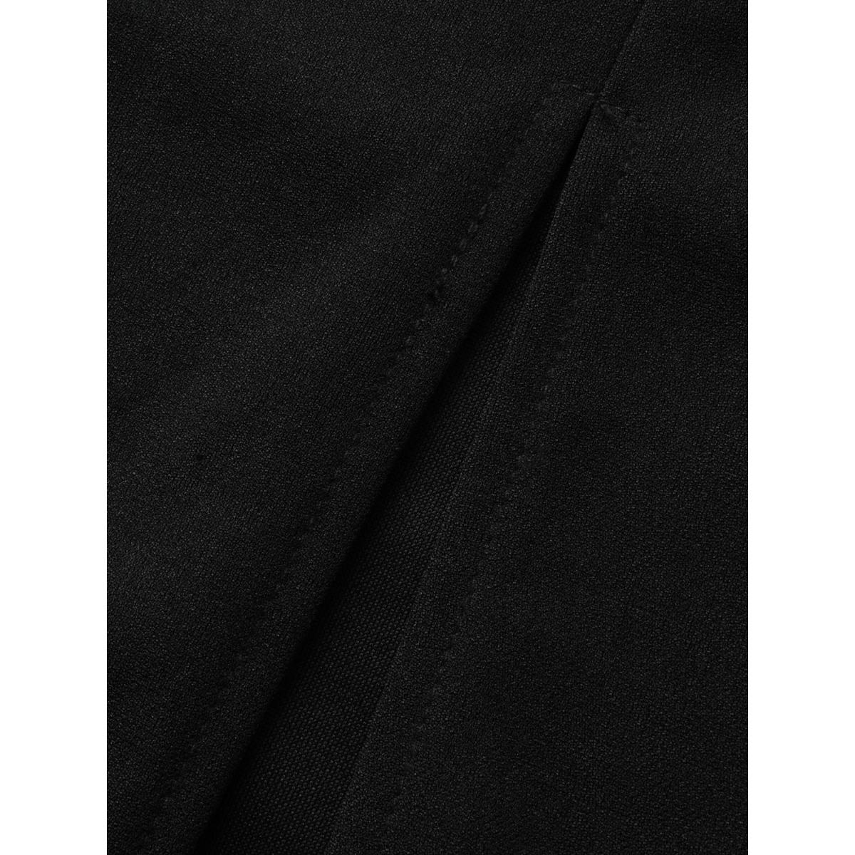 Plus Size Crew Neck Metal Button Detail Belted Dress Black Women At the Office Belted Round Neck Short sleeve Curvy BloomChic 30/6X Product Image