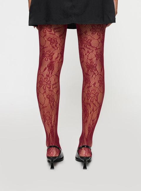 Fior Lace Stockings Red Product Image