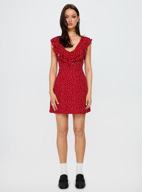 Cherry Schnapps Flutter Mini Dress Red Polka Product Image