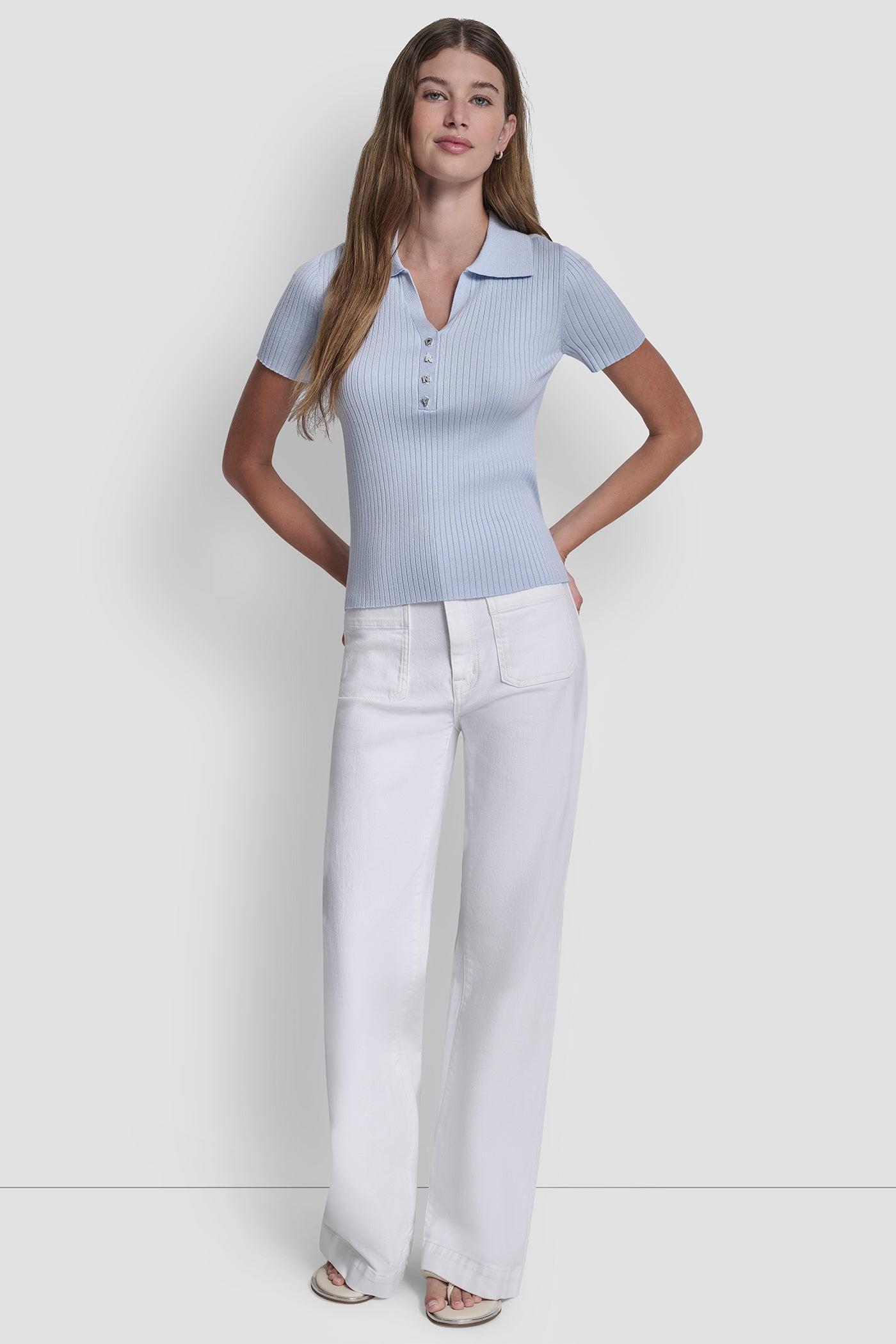 RIBBED POLO WITH RHINESTONE BUTTONS Product Image