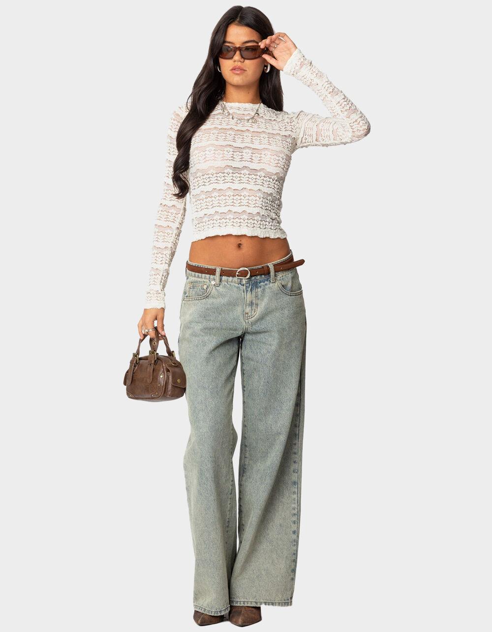 EDIKTED Daisey Textured Sheer Lace Top - BEIGE Product Image