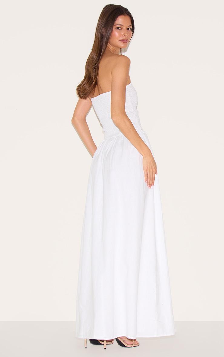  White Bandeau Shirred Detail Maxi Dress Product Image
